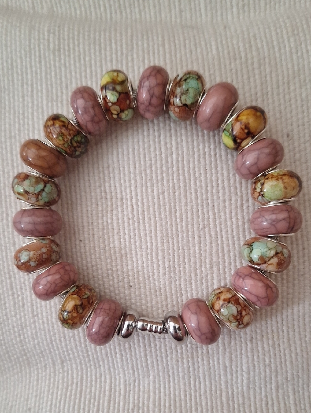 Pink and Turquoise Glass Bead Adjustable Bracelet - Women's Jewelry